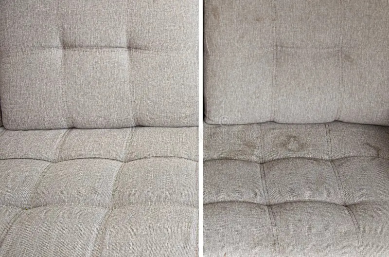 Sofa before and after upholstery cleaning